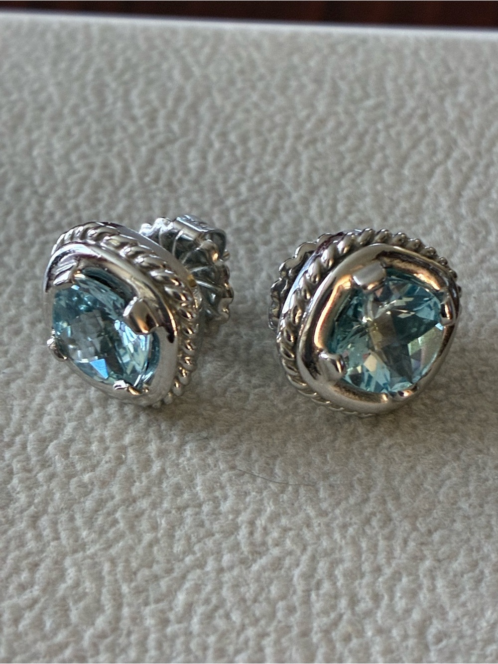 14 k Earrings with Aquamarine-Blue Stones